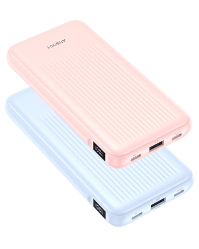 2-Pack Power Bank, 10000mAh 22.5W Fast Charging Portable Charger | Travel Essential, 2 Outputs & 2 Inputs, Slim USB C Digital Display Battery Pack for iPhone Galaxy iPad Tablets, Blue & Pink - color: Blue & Pink