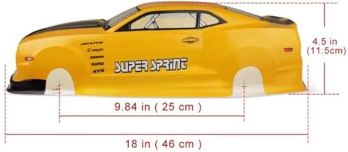 Preprinted PVC Body Shell for 1/10 On Road Racing Drift Car, No Cut, 1:10 Scale (Chevrolet Camaro, Yellow) - style: Chevrolet Camaro, Yellow