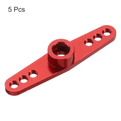 MECCANIXITY 5 Pcs Aluminum Servo Horn 25T 25 Teeth Servo Horn Steering Double Arms 47mm Length Red for DIY RC Car/Boat/Airplanes Boat Model - color: Red