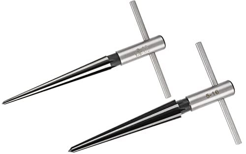 T-Handle Tapered Reamer Set 3–13mm (1/8″–1/2″) & 5–16mm (1/2″–5/8″) | Bridge Pin Hole Handheld Taper Reamers — 6-Flute Chamfering Reamers for Guitar Making, Woodworking, and Luthiery (Set of 2)