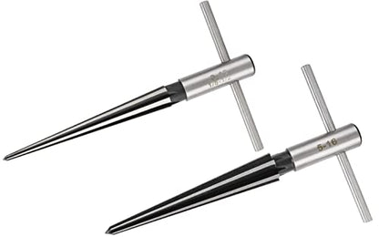 T-Handle Tapered Reamer Set 3–13mm (1/8″–1/2″) & 5–16mm (1/2″–5/8″) | Bridge Pin Hole Handheld Taper Reamers — 6-Flute Chamfering Reamers for Guitar Making, Woodworking, and Luthiery (Set of 2)