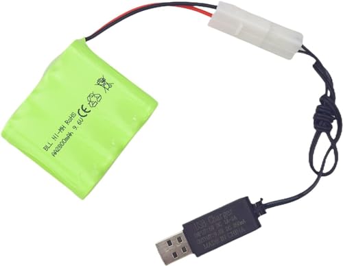 1PCS AA 9.6V 2800mAh Ni-MH High Capacity Battery with Tamiya Plug and USB Charging Cable for Toy Tank Engineering, Flat Semi-Trailer Truck, RC Car Spare Battery Pack