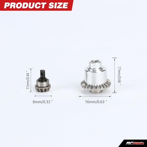 RCAWD Full-Metal Differential Assembly with Drive Gear for 1/18 1/24 Scx24 FMS Fcx18 Fcx24 Rc Crawler Car Upgrade Parts Silver - color: Silver