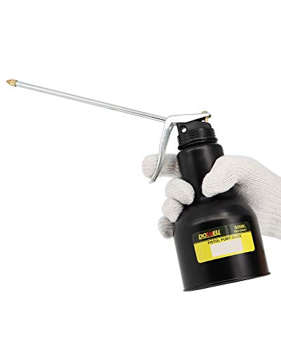 DOWELL Oil Can Pump Oiler 16oz 500ml, Oil Squirt Can Metal, Black | 16oz/500ml pistol pump oiler, 2 detachable spouts (straight + flexible), steel body, rust-proof, , high-pressure pump - size: 16 oz