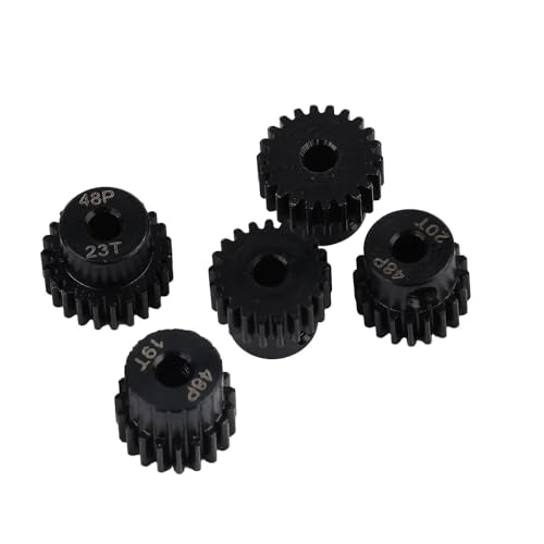 48P Hardened Steel Upgrade Pinion Gear Set: 19T 20T 21T 22T 23T fit 3.175mm (1/8-Inch) RC Motor Shaft (Work with Steel Spur Gear) for RC Cars, Set of 5