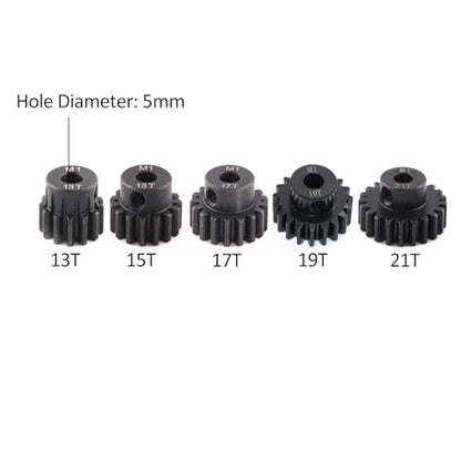 5pcs Mod 1 Pinion Gear 5mm Set Hardened Steel 13T 15T 17T 19T 21T Fit 5mm RC Motor Shaft M1 Pitch Gears Compatible with Arrma Traxxas Axial HSP Redcat Losi RC Car Truck Buggy (with Screwdriver) - size: 13 15 17 19 21T