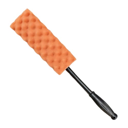 Craedli Soft Foam Wheel Brush, Car Detailing Rim Cleaner Tool (Orange) | Non-Scratch Wavy Sponge Head, Long-Reach Wheel Scrubber Brush, Ergonomic Grip Handle, Versatile Deep Cleaning Application - color: Orange