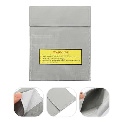 Garneck Fireproof Lipo Battery Safety Bag for Charging and Storage, Sturdy Fireproof Fiber Material, Compact Silver Protective Pouch 23x18cm for Rc Battery Home Use