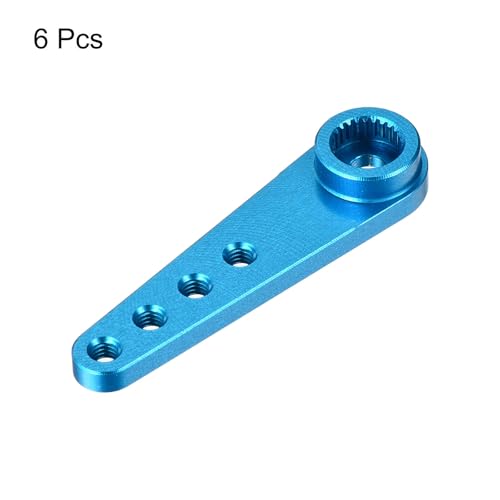 MECCANIXITY 6 Pcs Aluminum Servo Horn Long 25T 25 Teeth Steering Arm 37mm Length Blue Suitable for DIY RC Car/Boat/Airplanes Boat Model Accessories - color: Blue