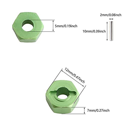 12mm Hex Wheel Hub Mount, Aluminum 7mm Thick with 2x10mm Stub Axle Pins for 1/10 Slash 4x4 & HQ 727 RC Cars Replacement Upgrade Parts (Green)(Set of 4) - color: Green
