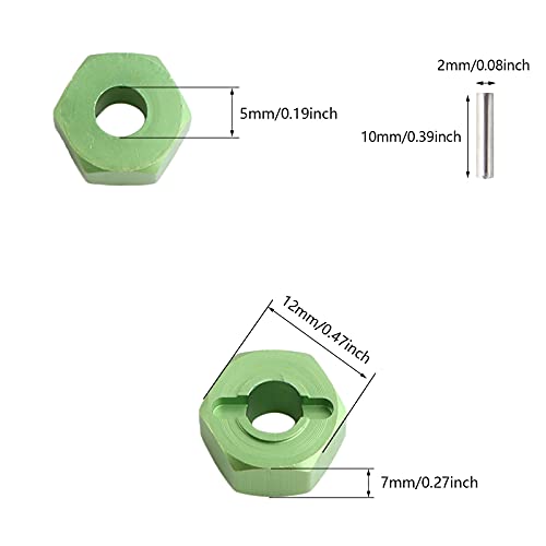 12mm Hex Wheel Hub Mount, Aluminum 7mm Thick with 2x10mm Stub Axle Pins for 1/10 Slash 4x4 & HQ 727 RC Cars Replacement Upgrade Parts (Green)(Set of 4) - color: Green