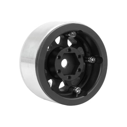 4PCS 1.55 Inch Aluminum Alloy Metal 10Holes Beadlock Wheel Rim Hubs Replacement Accessory for Tamiya AX90069 D90 TF2 CC01 CC02 1/10 RC Crawler Car Upgrade Parts (Black Silver) - color: Black Silver