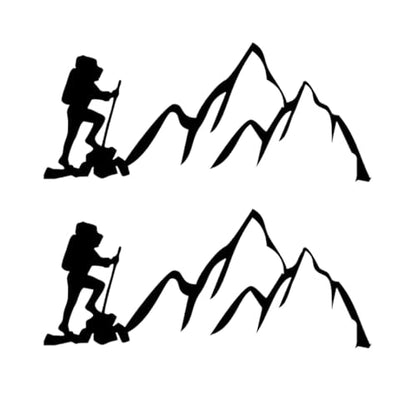 Craedli 2PCS Hiker Mountain Sticker Car Decal, 7.8"×3.3" Waterproof Vinyl Adventure Sticker, Outdoor Nature Hiking Car Window Bumper Decals for SUV Truck Auto Laptop (Black) - color: Black