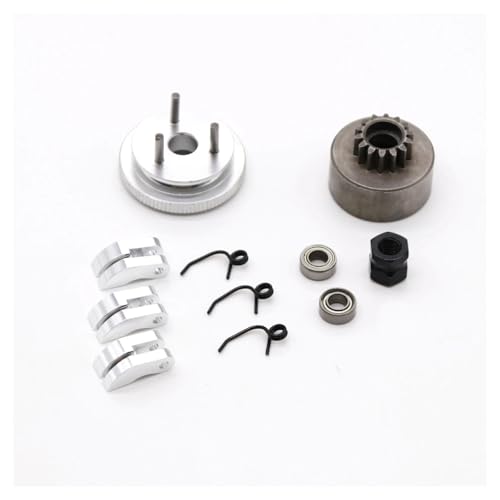 RC Car Accessories Compatible with 1/8 RC Car Bearing Clutch Bell Shoes Nut Springs Parts Accessories 14T Gear Flywheel Assembly(White) - color: White