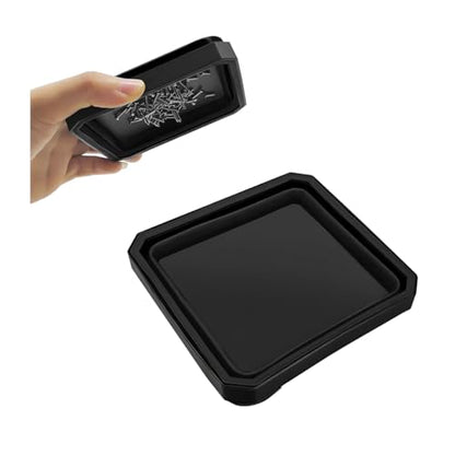 Collapsible Magnetic Parts Tray Set, Silicone Foldable Square Tool Bowls for Screw, Nuts & Small Metal Parts, Dual-Sided Magnet Base Auto Tool Organizer, Universal for Vehicles (Black) - color: Black