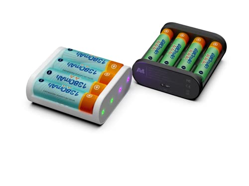 ISDT A4 Air Smart Battery Charger AA AAA 4 Bay Portable Charger with USB C Port Fast Charging for NiMH NiCd Lithium Rechargeable Batteries with Bluetooth APP Connection (Black) - size: 4 Slot