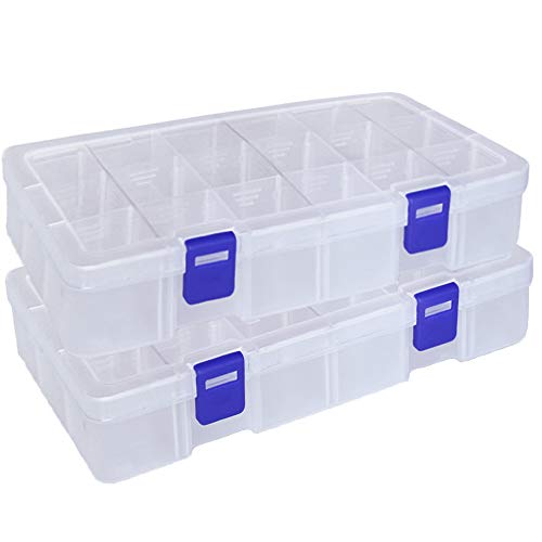 Qualsen 2 Pack 18 Grid Clear Plastic Bead Organizer Box with Adjustable Dividers, Tackle Box Organizer for Beads Jewelry Art Craft Earrings Nail Fishing Tackle and Small Items - size: 18 Gird-2pcs