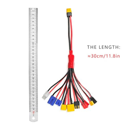 RC Lipo Battery Charger Adapter Connector 10 in 1 Splitter Wire Cable XT60H | RC Charger Adapter XT60H Plug Lead Convert Cable for TRX, T-Plug, Tamiya,Futaba, JST, XT90,XT60,XT30,EC3,EC5
