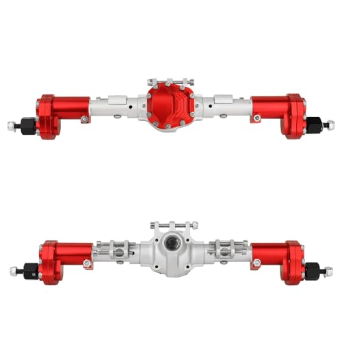 CNC Anodized Complete Front & Rear Portal Axle for 1/10 RC Crawler Car Axial SCX10 II Deadbolt 90046 90047 SCX10 90028 90027 Metal Upgrade Parts (Silver-red-1) - color: Silver-red-1