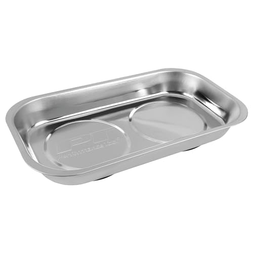 Performance Tool W1265 Large Magnetic Nut and Bolt Tray | Stainless steel magnetic bolt holder. Two strong double magnets. Store tools and small metal parts on fenders and tool boxes - style: Large Magnetic Nut and Bolt Tray
