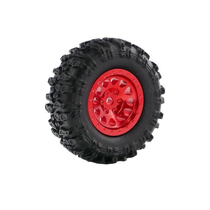 1.0 Inch RC Crawler Wheels and Tires Set, Pre-Mounted Aluminum Wheel & Tire Combo with Foam Inserts, Fit for 1/18 SCX24 SCX30 Micro RC, 4PCS (Red) - color: Red