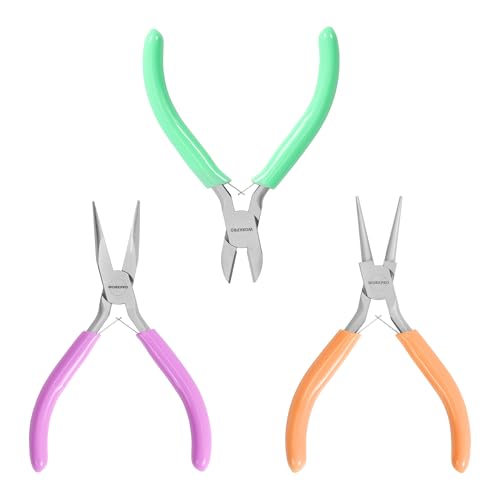 WORKPRO Jewelry Pliers Set, 3-Piece Mini Jewelry Tool Kit | Needle Nose Plier/Chain Nose Plier, Round Nose Pliers & Wire Cutter for Jewelry Making, Beading & Wire Wrapping - color: Light Purple, Light Green, Orange