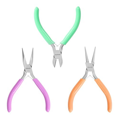 WORKPRO Jewelry Pliers Set, 3-Piece Mini Jewelry Tool Kit | Needle Nose Plier/Chain Nose Plier, Round Nose Pliers & Wire Cutter for Jewelry Making, Beading & Wire Wrapping - color: Light Purple, Light Green, Orange