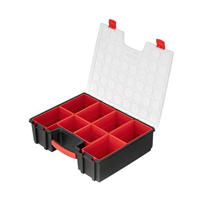 INTERTOOL Hardware Organizer with 8 Deep Removable Bins - Small Parts Storage Tool Box for Nuts, Bolts, Screws, Nails - 16.5" x 13" x 4.5" - Portable Handle Transparent Lid with Locks BX08-4034 - style: 8 Removeable Bins, Deep