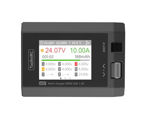 Black ToolkitRC M8P 600W 20A 2.4 TFT inch Color LCD Screen Balance Charger Discharger for 1S - 8S Lipo RC Racing Drone Battery