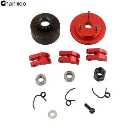 1/8 RC Car 14T Clutch Bell Flywheel Assembly Kit Shoes Bearings Gear Engine Nut Springs Cone for 1:8 RC Buggy Truck Car KYOSHO HPI HSP Axial Himoto 21-28cxp Nitro Engine Parts (Red) - color: Red