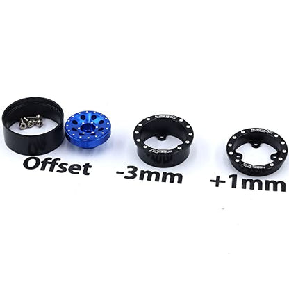 RC 1.0 Tires & Heavy Adjustable Offset 1.0 Beadlock Wheels Black Blue for 1/24 RC Crawler Car Truck Axial SCX24 Upgrade,(4-Pack, Assembled) - color: Black & Blue