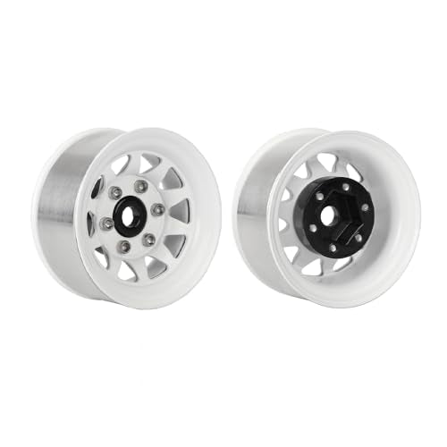 4PCS 1.55 Inch Aluminum Alloy Metal 10Holes Beadlock Wheel Rim Hubs Replacement Accessory for Tamiya AX90069 D90 TF2 CC01 CC02 1/10 RC Crawler Car Upgrade Parts(A-White) - color: A-white