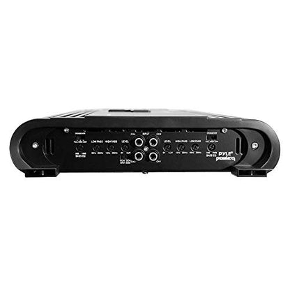 Pyle 4 Channel Car Stereo Amplifier - 4000W High Power 4-Channel Bridgeable Audio Sound Auto Small Speaker Amp Box w/ MOSFET, Crossover, Bass Boost Control, Silver Plated RCA Input Output -PLA4478