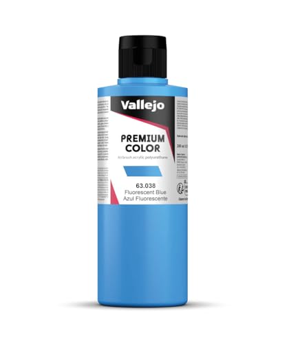 Vallejo - Premium Color Fluorescent Blue 6.76 Fl.Oz. (200 ml) for Airbrushing, Acrylic-Polyurethane Hybrid Resin of Great Resistance Paint, RC, Model and Hobby Use - style: Fluorescent Blue