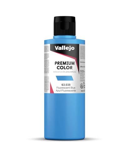 Vallejo - Premium Color Fluorescent Blue 6.76 Fl.Oz. (200 ml) for Airbrushing, Acrylic-Polyurethane Hybrid Resin of Great Resistance Paint, RC, Model and Hobby Use - style: Fluorescent Blue