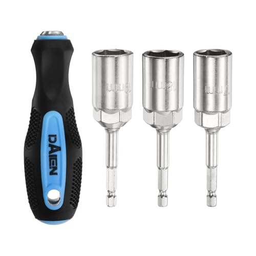 HARFINGTON Metric Nut Driver 17mm/18mm/19mm CR-V Non-Magnetic Detachable Tip Hollow Shafts Hex Socket Screwdriver with Anti-Slip Handle for Automobile Repair Bit Driver, Blue/Black - size: 17mm/18mm/19mm