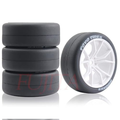 fujita 1/10 RC Drift Tires and Hard Plastic Wheels Rims Rally Racing Tyres for Tamiya XV01 XV02 TT02 PTG HSP RGT Kyosho FAZER MK2 Lc Racing HPI /12mm hex (White) - color: White