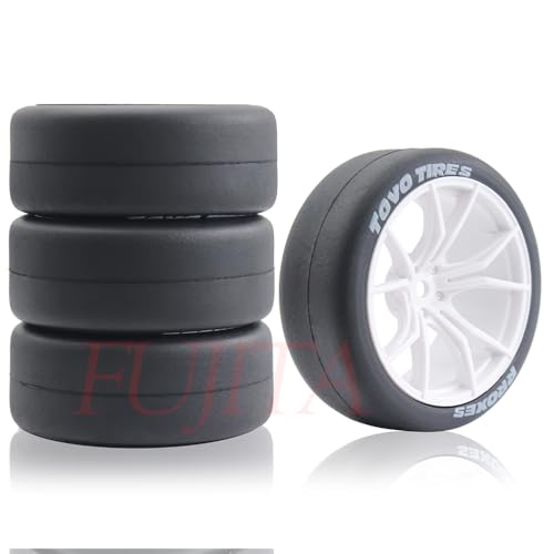 fujita 1/10 RC Drift Tires and Hard Plastic Wheels Rims Rally Racing Tyres for Tamiya XV01 XV02 TT02 PTG HSP RGT Kyosho FAZER MK2 Lc Racing HPI /12mm hex (White) - color: White