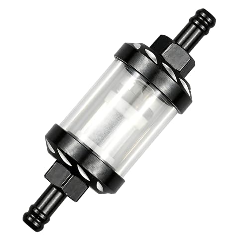 1 PC Motorcycle Fuel Filter, Metal Alloy Clear Tempered Glass Inline Filter, Washable Universal Gas Filter, Universal for Most Cars, Trucks, SUVs (Black)