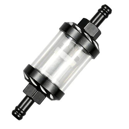1 PC Motorcycle Fuel Filter, Metal Alloy Clear Tempered Glass Inline Filter, Washable Universal Gas Filter, Universal for Most Cars, Trucks, SUVs (Black)