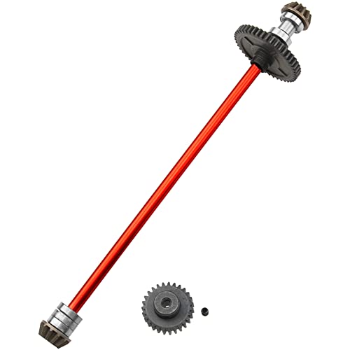 Metal Center Drive Shaft RC Car Central Transmission Shaft w/ 27T Motor Gear Upgrade Part Compatible with Wltoys 144001 1/14 RC Car Buggy (Red) - color: Red