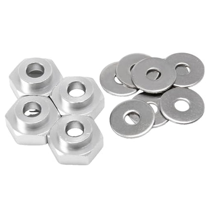 4PCS Aluminum Alloy 12mm Turn to 17mm Wheel Rim Hex Adapter Drive Hub Conversion Extension Compatible with Tamiya Axial Traxxa HPI Himoto HSP Losi Kyosho RC 1/10 On-Road Car Tires (Silver) - color: Silver