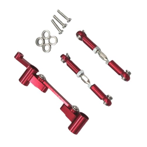 for Mjx for 14210 14209 1/14 RC 4WD Remote Control Car Remote Control Metal Upgrade Parts Steering Assembly Steering Rod Control Accessories RC Car Repair Kit(Red) - color: Red