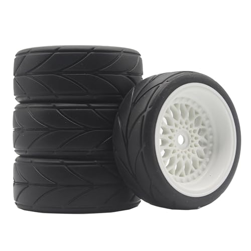 4PCS 64mm RC On Road Rubber Tires and Plastic Plating Wheel Rims Set Replacement Part for 1/10 RC Run-flating Touring Racing Drift Car Tyre(White,Offset:6mm) - color: White, size: Offset:6mm