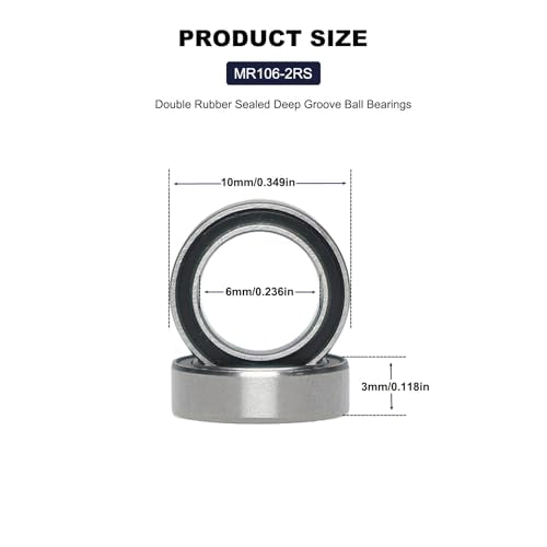 20 PCS MR106-RS Deep Groove Double Shielded Ball Bearings - 6x10x3mm Micro Bearings for 3D Printers, Electric Motors, Home Appliances, Garden Machiner (MR106) - size: MR106-RS