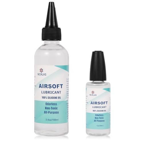 Nicalas 100% Silicone Airsoft Oil Lubricant 4.4 oz Combo Pack (3.4 oz Bottle + 1 oz Needle Oiler) Chamber Lube for Air Guns, Air Rifles & Pistols for O-Rings, Gears, Valves & More