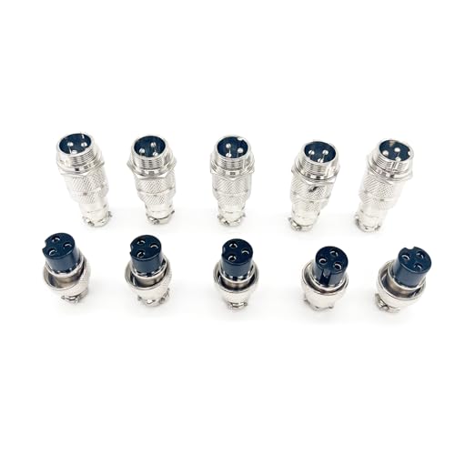 5Set GX16 3pin Male+Female Combination Aviation Plug Socket Connector,Panel Mounted Metal Circular Adapter Connector 7A/125V,16mm,Welded,for Electrical and Electronic Connections - size: 3Pin