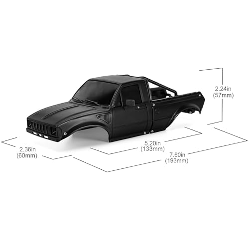 SCX24 Body, 1/24 Pickup Hard Body Shell with Bed Rack, RC Truck Body for Axial SCX24 C10 Bronco Wrangler Base Camp 4Runner, Scale RC Crawler Accessories (Black) - color: Black