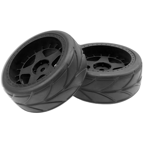 ShareGoo RC OD 2.55" Nylon 12mm Hex Wheels & Rubber Tires Set Compatible with Traxxas Tamiya Sakura HSP Redcat 1/10 RC On-Road Touring Drift Car (Black) - color: Black