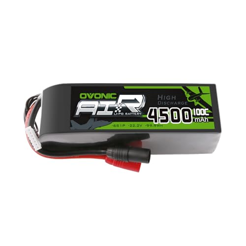 OVONIC 22.2V 100C 4500mAh 6S Lipo Battery with AS150-XT90 Plug for RC Car Boat Truck Helicopter Airplane Racing Models [Notice: XT90 Plug Conversion Cable to Be Purchased Separately]